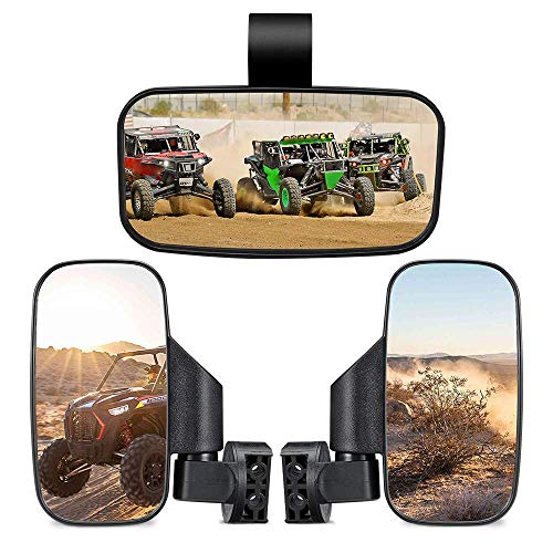 Utv Mirror Set, Issyauto Clear Convex Mirror With Shatterproof Tempered Glass And 1.5"-2" Mount And Rear View Side Mirrors With 1.75-2 Inch Mount Compatible With Polaris Rzr Or 1.75"-2" Roll Bar #TOP17