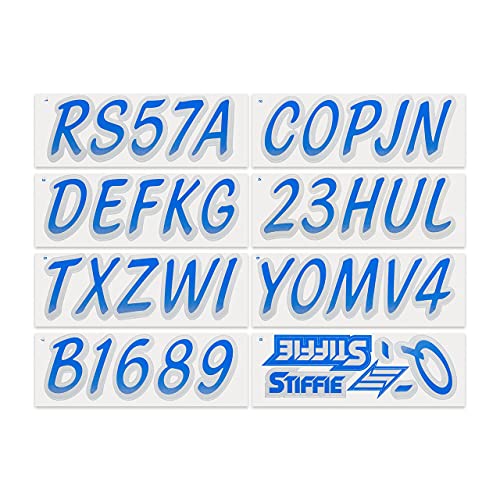 Image of STIFFIE Whipline Blue /Silver 3 inch Boat & PWC Registration Decals • Numbers Letters Stickers