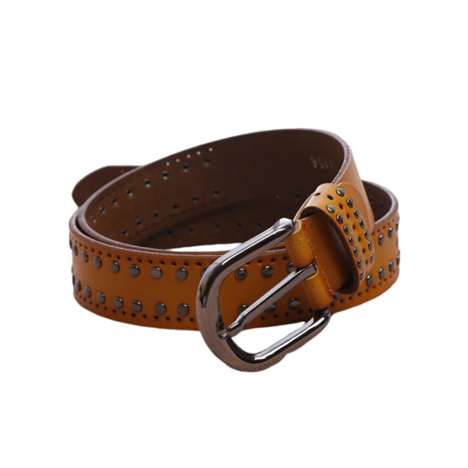 AGUTALITHIC Punk Hollow Studded Belt for Women Men Leather Strap Rock Round Goth Rivets for Work,Casual,Dress Gothic Clothing(100cm/39, Brown)