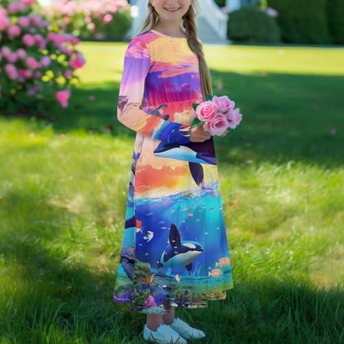 Girls Dresses Size 5-14 Maxi Dresses Kids A Line Party Dress with Pockets Fall Long Sleeve3