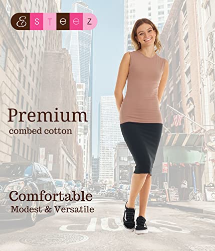 Image of ESTEEZ Women's Sleeveless Fitted Tank Top - Stretch Cotton Blend, Layering Essential