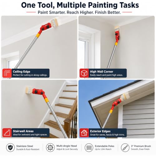 Extensor de pincel multiángulo elimina escaleras para pintar techos y esquinas 6