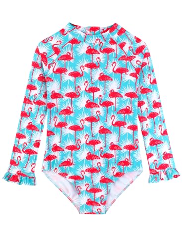Image of Alakuoti Long Sleeve One Piece Ruffle Swimsuit for Toddler Girls Baby Girl Rashguard Shirt with UPF 50+ Sun Protection