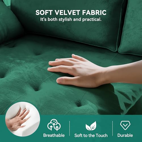 DWVO 56" Loveseat Sofa, Velvet Fabric Sofa Couch for Small Space, Modern Loveseat with Button Tufted Seat and Side Storage Pockect, 2 Seater Couch for Living Room Bedroom, 2 Pillows Included, Green