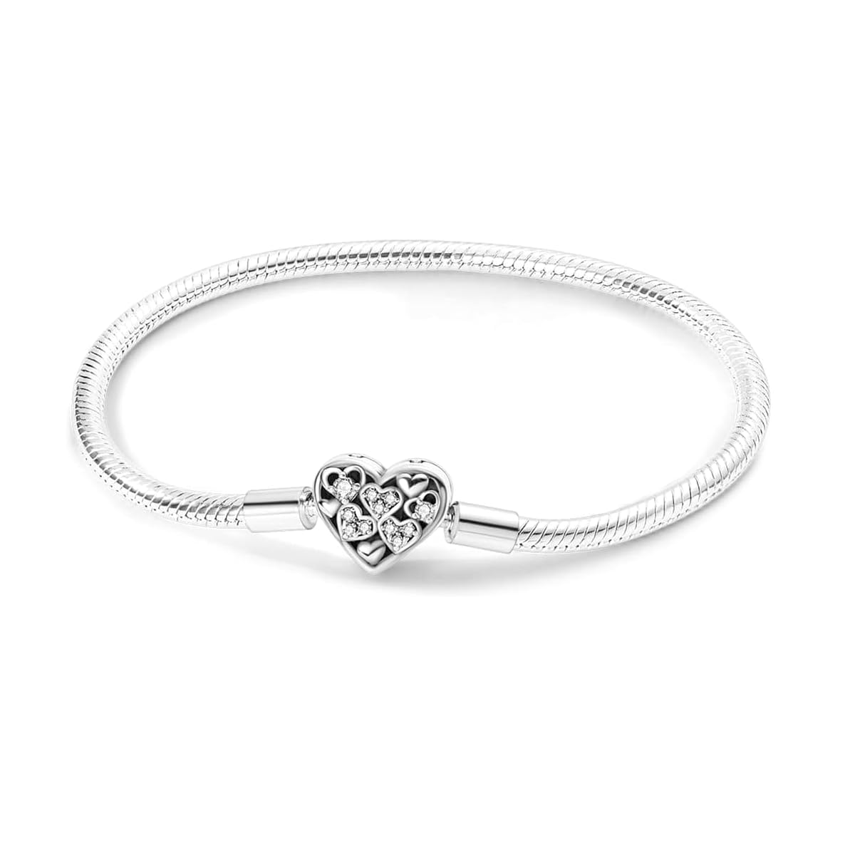 Bracciale Morbido New 2025 Compatibile con Charm Tutte le Marche Clip Cuore con Cuoricini Zirconia Donna Originale Pendente Ciondoli Base Braccialetti Fermo Catena Argento Gancio