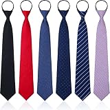 Geyoga 6 Pcs Zipper Ties for Men Women 19 Inch Pre Tied Adjustable Necktie Back to School Gift for 10-12 Years School Uniform Students Business Wedding Party