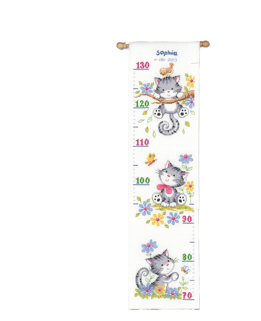 Vervaco Point De Croix Compté Kit DIY Cadeau Mesure De La Hauteur Enfant CHATONS JOUANTS Tableau Complet Kit De Broderie Loisir Créatif Maison Décoration ca. 18 x 70 cm Cross Stitch Height Chart