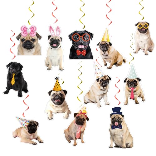 24 Pcs Mops Hängende Wirbel Mops Spiralen Decke Wirbel Dekorationen Mops Hängende Dekorationen für Mops Hund Geburtstag Dekorationen Party Zubehör