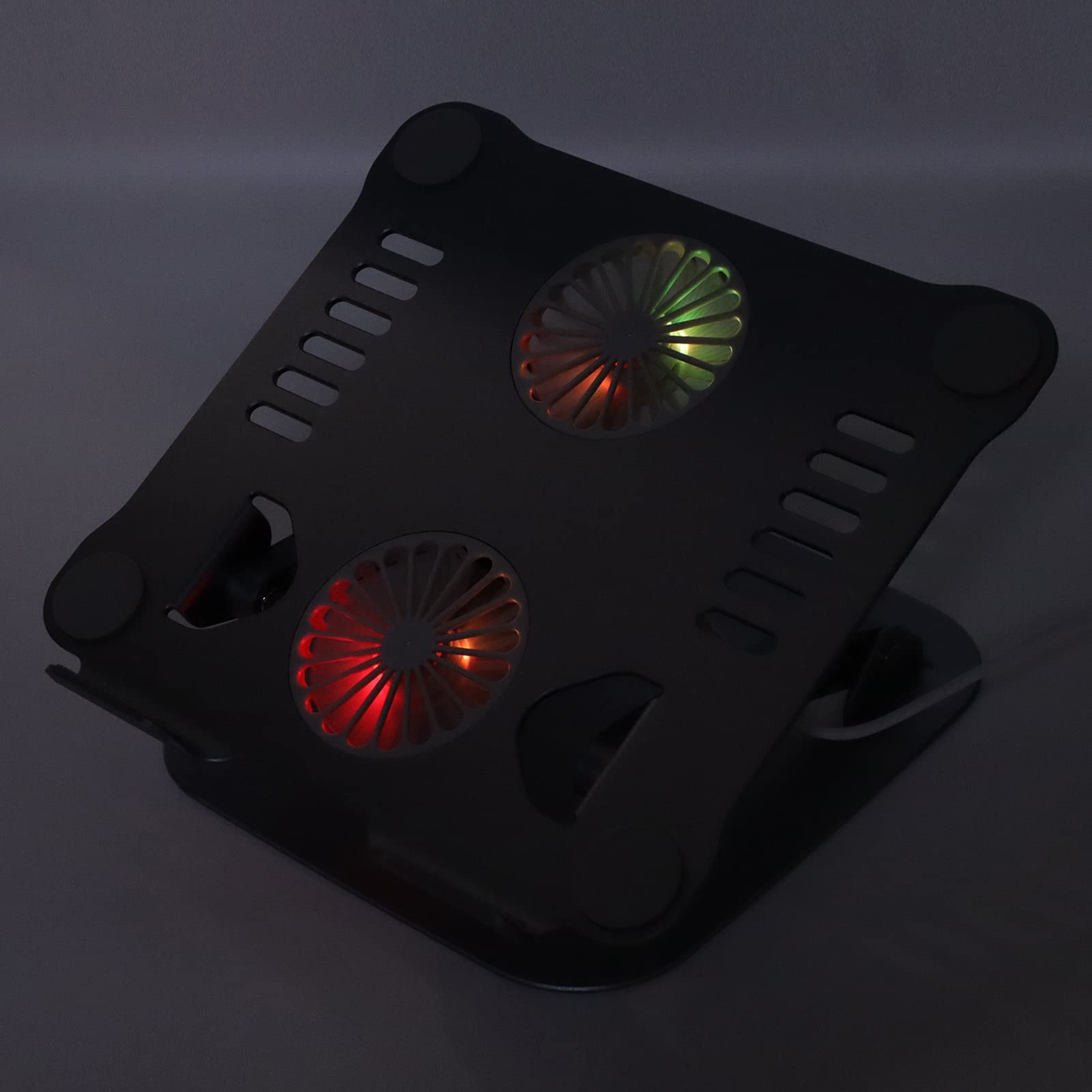Soporte Ergonómico para Portátil de Aleación de Aluminio con 2 Ventiladores de Refrigeración para Ordenador, Soporte de Refrigeración Portátil Plegable para Portátiles de (Gris)