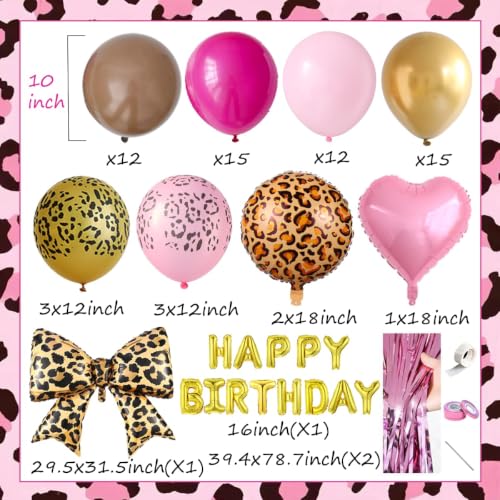 Image of 70Pcs Cheetah Print Birthday Decorations, Pink Brown Gold Leopard Balloons