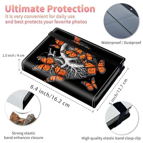 Image of Photo Album 4x6 120 Pockets Photos with Strong Elastic Band, Small Mini Albums Sheet Protector Folder for Photos, Album for Family Wedding Women Men Baby Vacation Gift, Orange Butterfly Heart