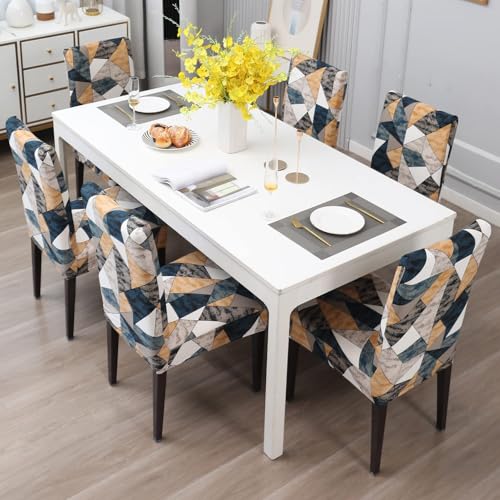 Image of Dining Chair Covers Set of 1, Stretchable Removable Washable Anti-Slip Universal Fit Printed Polyester Spandex Slipcovers (Orange Smoke)