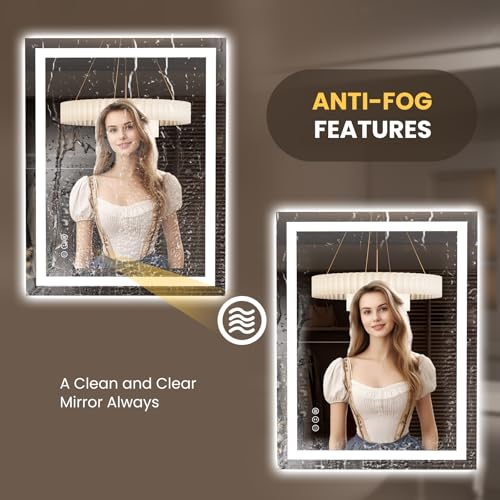 Image of LOAAO 35.4 inchx29.9 inch LED Mirror for Bathroom, Lighted Bathroom Mirror with Lights, Anti-Fog, Dimmable, Memory Function, Clear Reflection