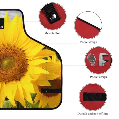 Delantal de trabajo con girasoles y 8 bolsillos ajustable miniatura 3