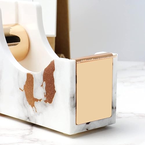 Miniatura 8 de Dispensador de cinta adhesiva de oro rosa, cuerpo acrílico transparente, soporte de cinta de escritorio de 1 pulgada, núcleo de metal de oro rosa