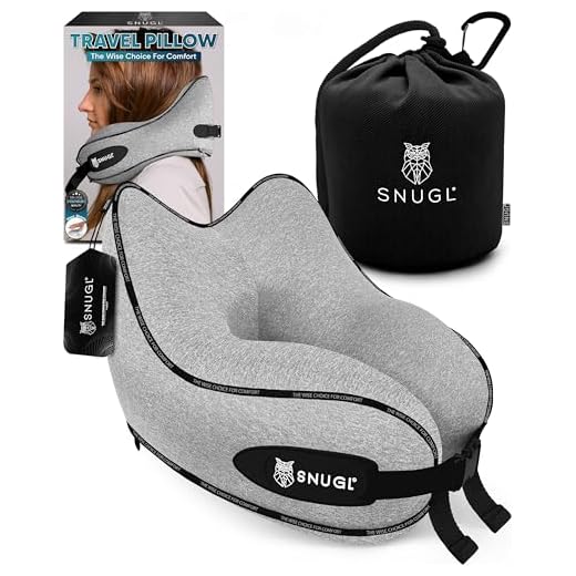 SNUGL Neck Travel Pillow - Memory Foam Airplane Pillow - Flight Pillow | Neck Support Travel Pillow with Carry Bag & Clip | Neck Pillows for Sleeping Travel Plane | Flying Travel Essentials - Grey