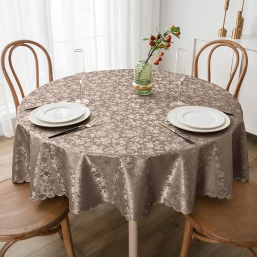 Image of Smiry Round Table Cloth, Waterproof Heavy Duty Vinyl Tablecloths, Wipeable Washable Table Cover for Kitchen and Dining Room (Taupe, 60 inch Round)