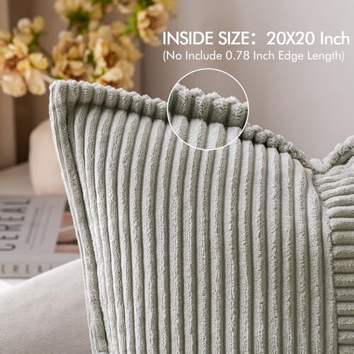 Image of MIULEE Decorative Throw Pillow Covers for Couch Bed Livingroom 20x20 Inch Set of 2 Light Grey Boho Accent Throw Pllows Broadside Striped Patchwork Soft Corduroy Pillowcases