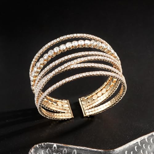 Suyi FBA-BT386-BRT-GOLD2 Rhinestone Bracelet Multilayer Gold Cuff Bracelet thumb #4