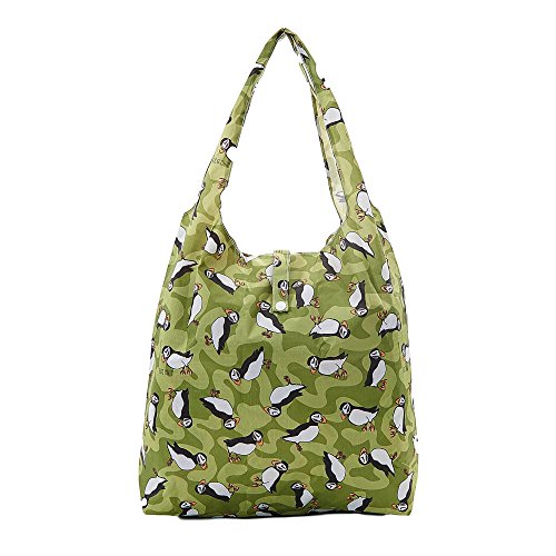 Puffin Print Foldaway Shopper Holds 15kg max ECO CHIC Shopping Bag (Green)