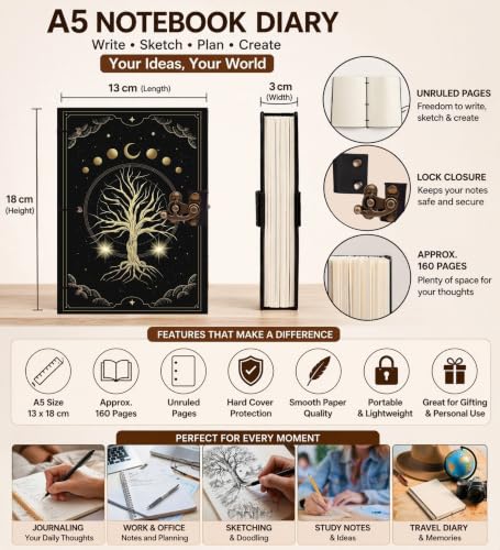 Image of Tree Moon Diary Notebook 7x5 Inch 160 Pages Unruled Journal for Writing