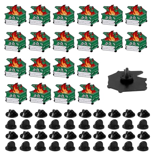 Image of 20pcs Positive Enamel Pins for Employee Coworker, Black Enamel Lapel Brooch Inspirational Dumpster Fire Badge It's Fine I'm Fine Everything Is Fine Pins Dumpster Fire Jewelry Gifts