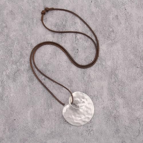 JAOYU Bohemian Necklaces for Women Leather Necklace Wood Pendant Choker Long Brown Necklace Chunky Circle Boho Hippie Jewelry4