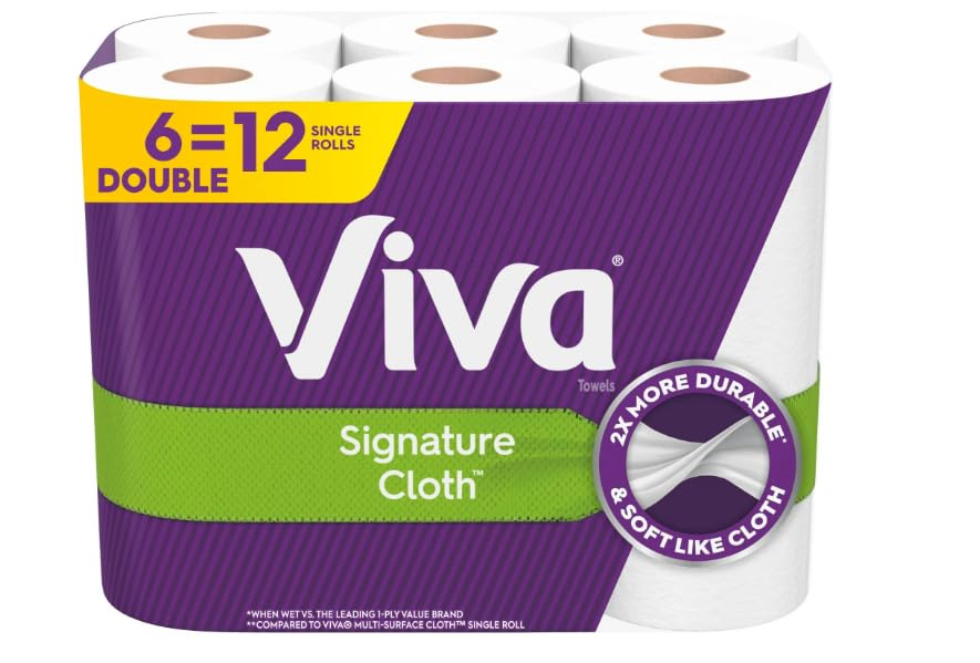 GenericViva Soft & Strong Kitchen Paper Towels, Signature Cloth Towels White, 6 Count, 12 Single Rolls