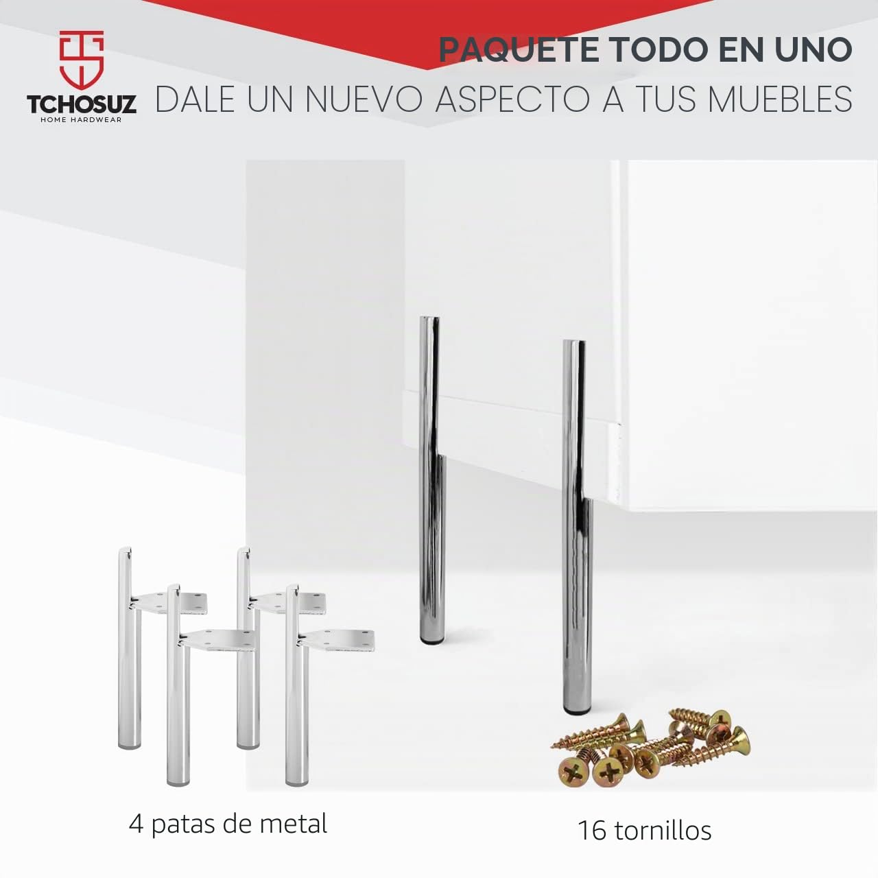 Patas de metal para muebles de 6 pulgadas 4 patas de mesa de metal resistentes con protectores de suelo y tornillos patas de repuesto para muebles para sofá mesita de noche escritorio color cromado