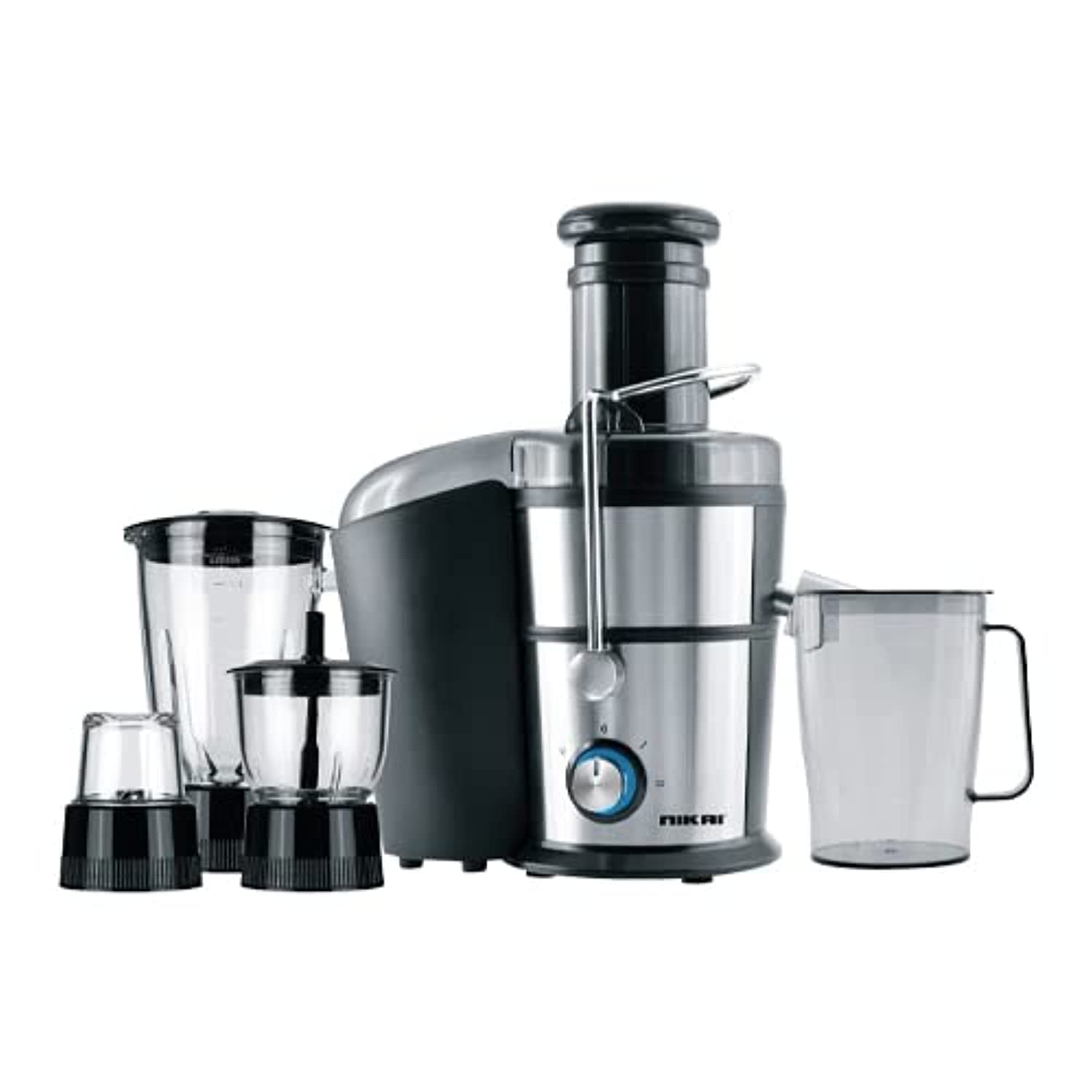 Nikai 800W 4 in 1 Food Processor Juicer-Blender-Mixer with 2 Speed Settings, Comes with 2 years warranty, NFP881G- Black and Silver
