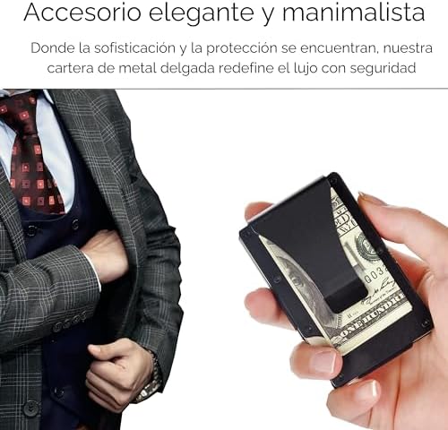 KIONTS Tarjetero Hombre Bloqueo RFID, Tarjetero De Cuero Con Ranura