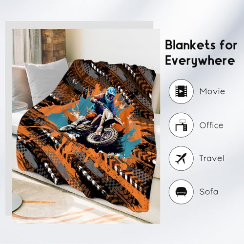 Boys Blankets Motorcycle Blanket Gifts - 60x80 Inch Cozy Soft Dirt Bike Throw for Teens Adults