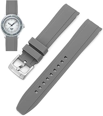 22mm Curved End Rubber Watch Band For Blancpain X Swatch, Replacement Watch Bands With Buckle For Blancpain X Swatch Fifty Fathoms Rubber Band 22mm Lug watches- Multiple Colors