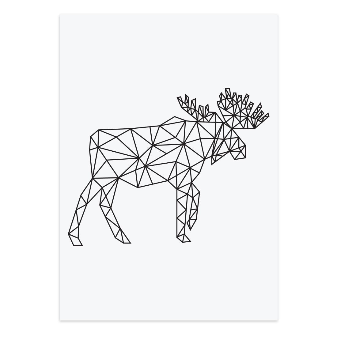 INKOLOGIE Geometric Origami Wall Art Decor Poster Print, Black and White Minimalist, Room Home Office, Elk Moose, Large A3 Size 11.75 x 16.50-inch, 1-Pack, No Frame