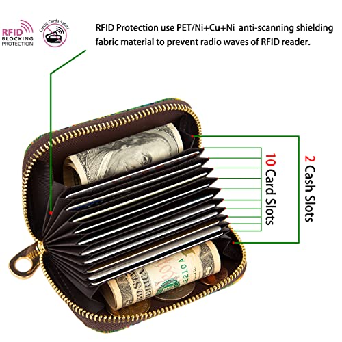 Airmors Womens Credit Card Holder Wallet Zipper Leather Card Case Rfid Blocking Keychain (Aa Mandala In The Galaxy) #TOP5