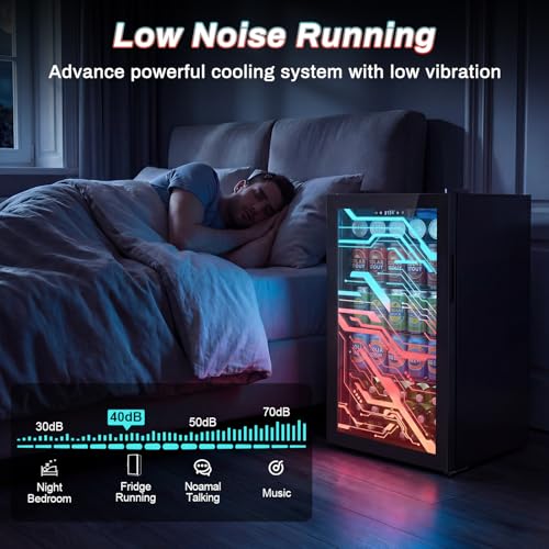 Image of Velivi Gaming Light Up Glass Door Beverage Refrigertor, 3.2 Cu Ft Gaming Mini Fridge with Led RGB Lights Lockable Mini Fridge For Soda Beer, Drink Cooler Cyberpunk Gaming Rooms Bar Home Party