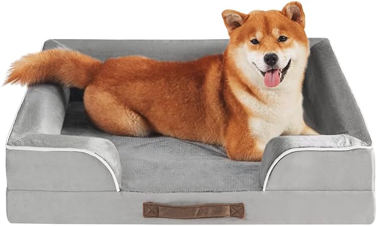 Cama Ortopédica para Cães Friends Forever com Espuma de Memória, Capa Impermeável Lavável Ally Grey M – 71,12 x 58,42 x 16,51 cm
