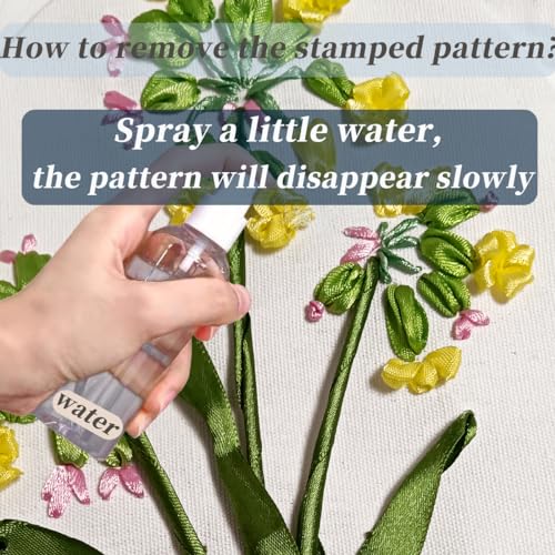 Image of FONNUY Ribbon Embroidery 3D Flowers Pattern Design Kit Embroidery DIY Handwork Set Oval Home Decoration (Pink Crabapple)