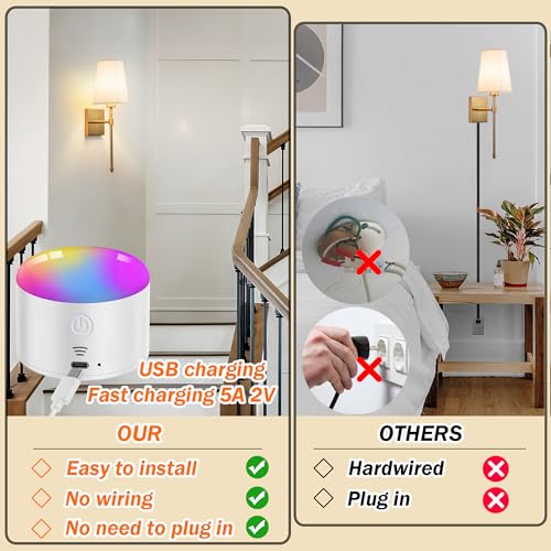 Image of Battery Operated Wall Sconce Light Set Of Two, Battery Operated Sconces Wall Lighting Indoor Wireless Wall Sconce With Remote Control, Dimmable Battery Wall Lamp With 3CCT Bulb For Bedroom Living Room