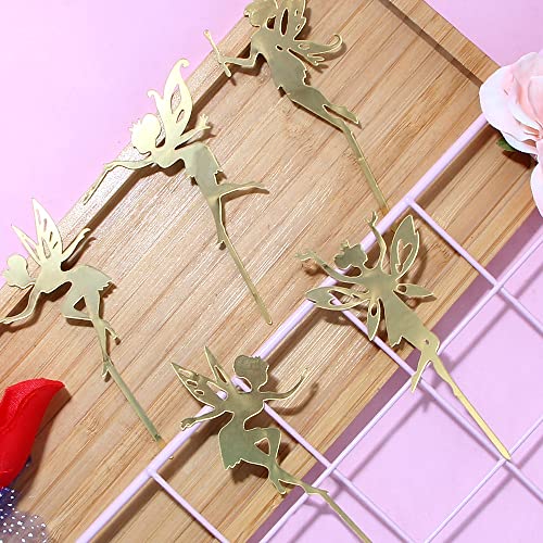 5Pcs Fairy Cake Topper Gold Acrylic Fairy Cupcake Toppers Flower Angel Ballet Dancer Cake Decorations Fairy Birthday Decorations For Girls Party Bridal Shower Wedding Decoration Supplies #TOP7