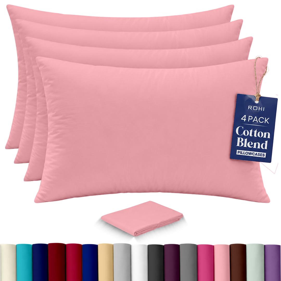 Rohi Luxury Pink Pillow Cases 4 Pack - (50×75cm) | Soft & Comfy Cotton Blend Pillow Covers with Envelope Closure | Breathable, Anti-Allergy, Fade & Wrinkle Resistant
