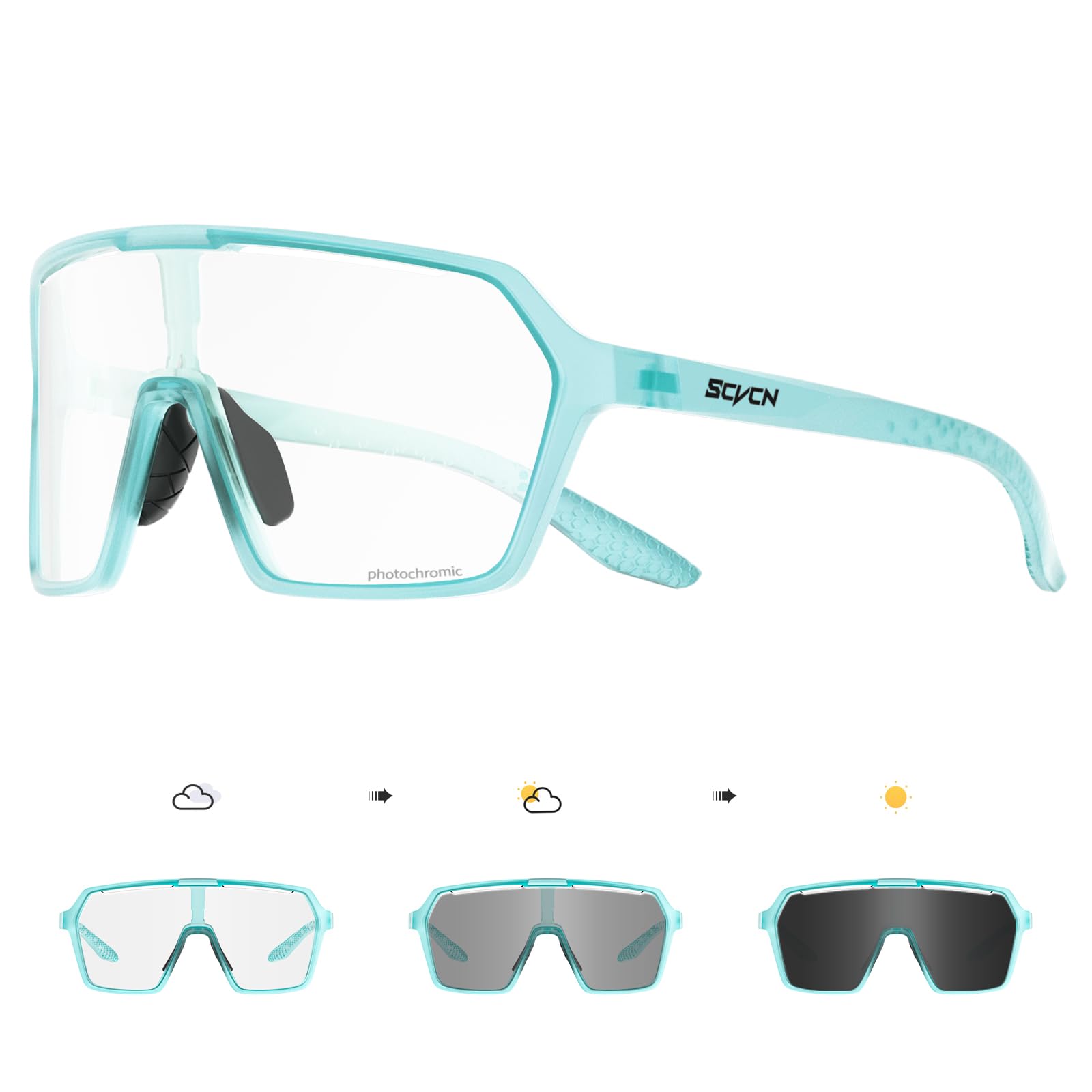 SCVCN Selbsttönend Fahrradbrille für Herren und Damen | Photochromatische Tücher | Sportliche Sonnenbrille für Radsport 