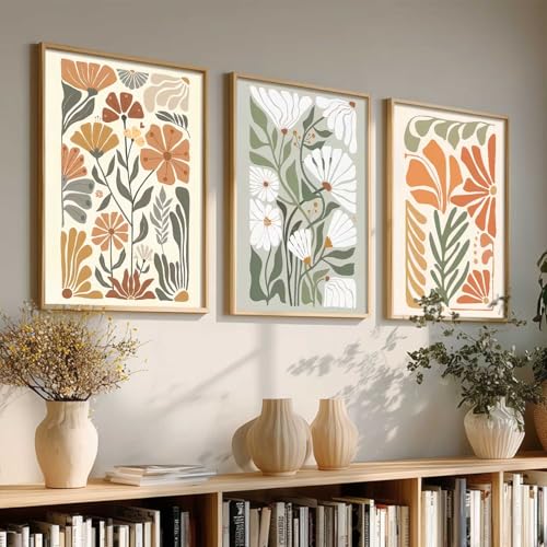Image of kotart Home Decor Boho Painting Decorative Wall Art poster With Frame For Living Room Bed Room Hotel Wall Decor Digital Reprint Set of 3 (19X25 inch)