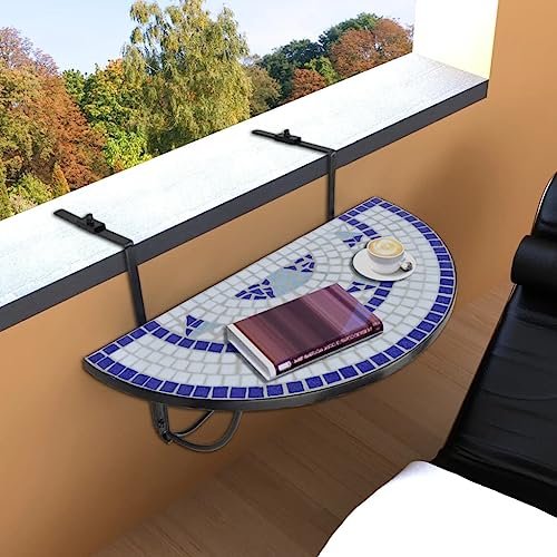 Vetnasa Mesa de balcón Colgante Mosaico Azul y Mobiliario, Muebles de jardín, Mesas de jardín Multicolor 13,4 KG