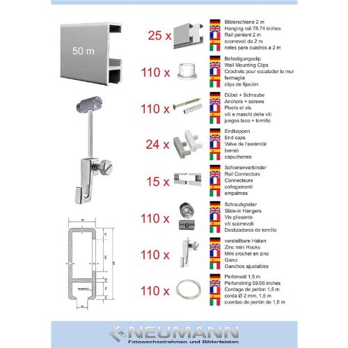Kit rail d accrochage mural 50 m argent mat profilé haut de gamme cadres - 3