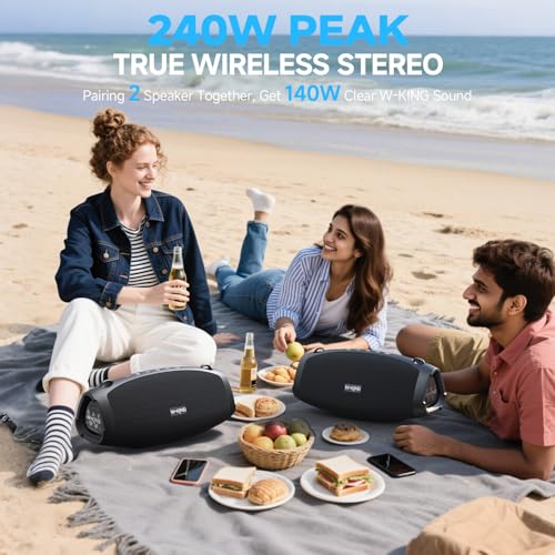 Image of W-KING Portable Bluetooth Speaker Wireless,120W Max IPX6 Waterproof Outdoor Loudest Speaker Party Boombox,Triple Passive Radiators-70W Omnidirectional Deep Bass /2 Subwoofer /42H /PowerBank /TF /AUX /Opener