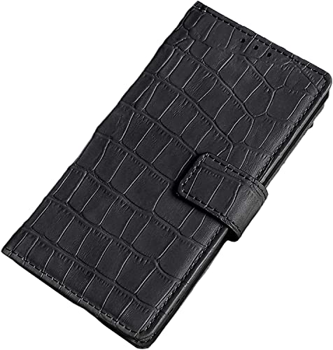 Étui portefeuille iPhone 14 Pro Max noir clapet cuir croco avec support