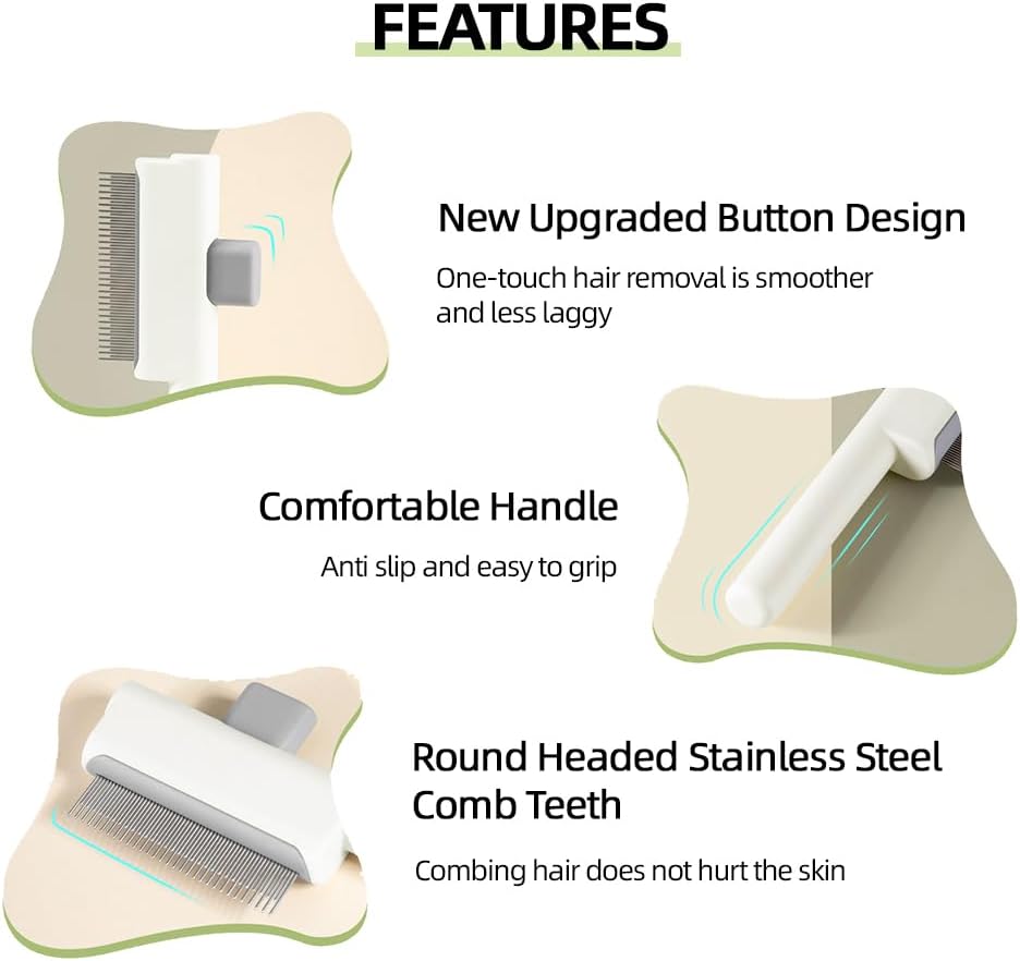 Marchul 2Pcs Cat Comb Dog Combs Set, Self-Cleaning Flea Comb for Cats and Dogs, Cat Grooming Brush with Release Button and Stainless Steel Metal Round Teeth for Removing Matted & Loose Fur, White 5 51p7TRt+77L. AC SL1000