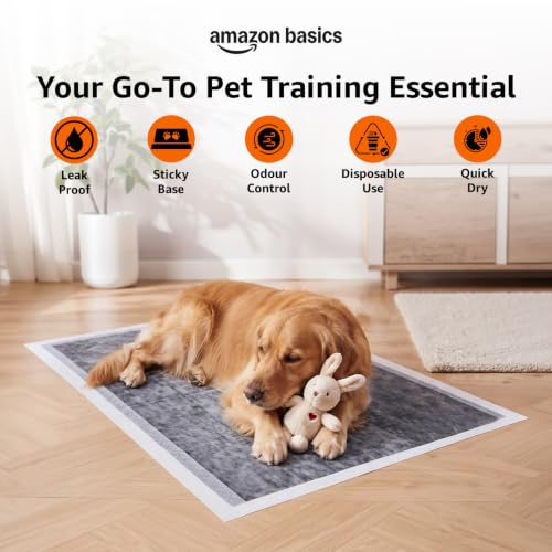 Image of AmazonBasics Pet Pee Pads for Potty Training | Carbon Activated | XL 71 x 86 cm| 50 Pieces | Leak-Proof Quick Dry Design, 5-Layers, for All Dogs and Puppies (Carbon Activated, XL Size, 50 Pads)
