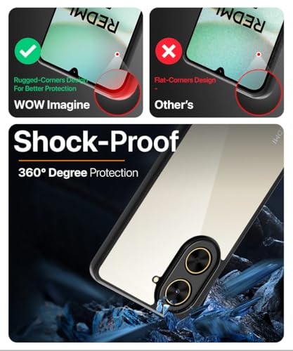 Image of WOW IMAGINE Shockproof Hybrid Back Cover for Redmi A5 | Poco C71 | Hard Slim fit Back Case | PC & TPU | Clear Transparent Case - Black